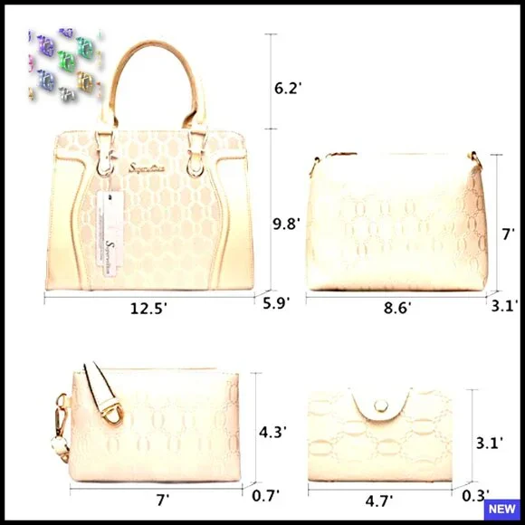 Faux Leather Tote Set 4-Piece Satchel Shoulder Bag Multi-Use Chic - Picture 4 of 7